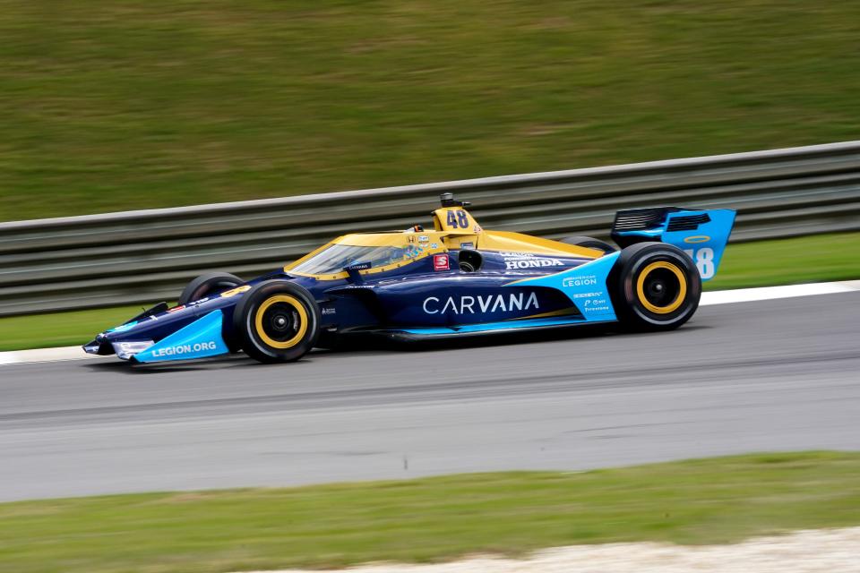 Jimmie Johnson during Sunday's IndyCar race at Barber Motorsports Park.
