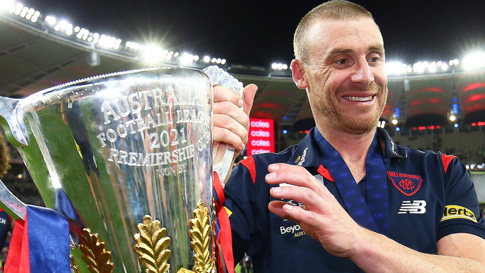The Melbourne Demons reportedly considered sacking coach Simon Goodwin several years ago, over concerns about alleged off-field bad behaviour. (Photo by Gary Day/AFL Photos via Getty Images)