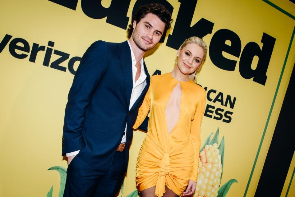 Chase Stokes and Kelsea Ballerini at the Broadway Premiere of "Shucked" held at Nederlander Theatre on April 4, 2023 in New York City.