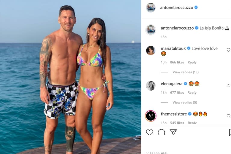 Antonela Roccuzzo compartió una postal junto a Lionel Messi en un yate en Ibiza