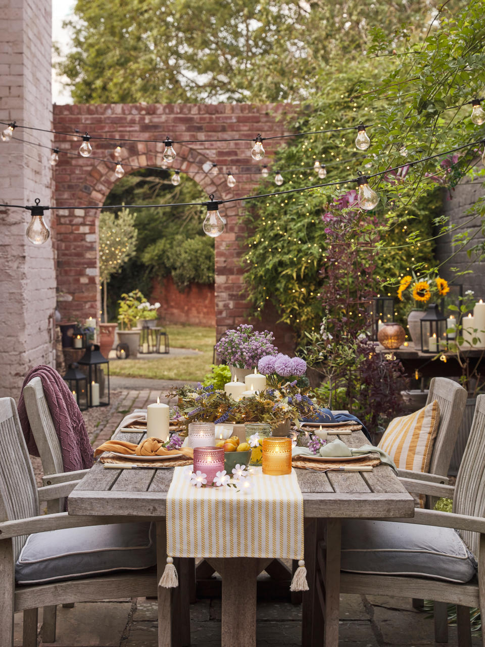 An outdoor area with fabrics