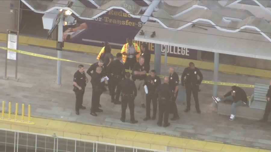 A man was killed in a shooting at a Metro train station in Baldwin Hills on June 21, 2024. (KTLA)