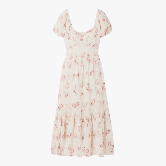 LoveShackFancy Angie gathered floral-print linen maxi dress, $347, net-a-porter.com