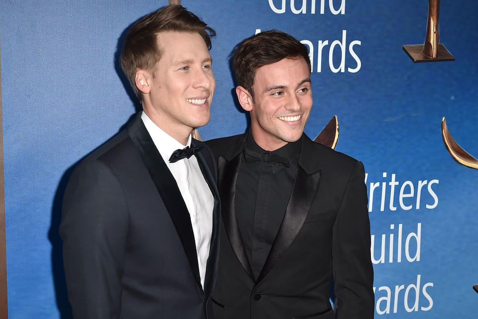 Dustin Lance Black congratulated husband Tom Daley on his gold medal win. (Photo by David Crotty/Patrick McMullan via Getty Images)