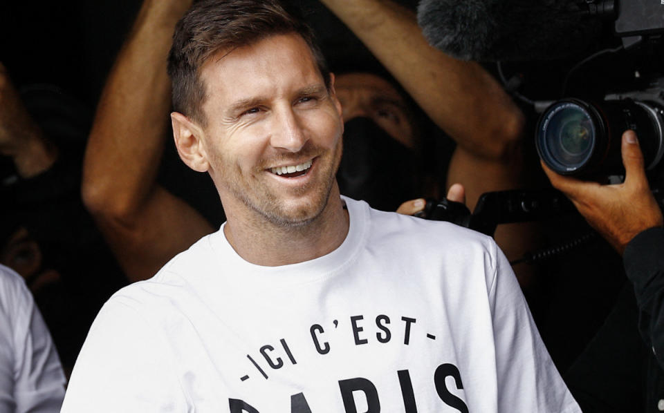 Lionel Messi a su llegada a París para ser presentado como jugador del PSG.