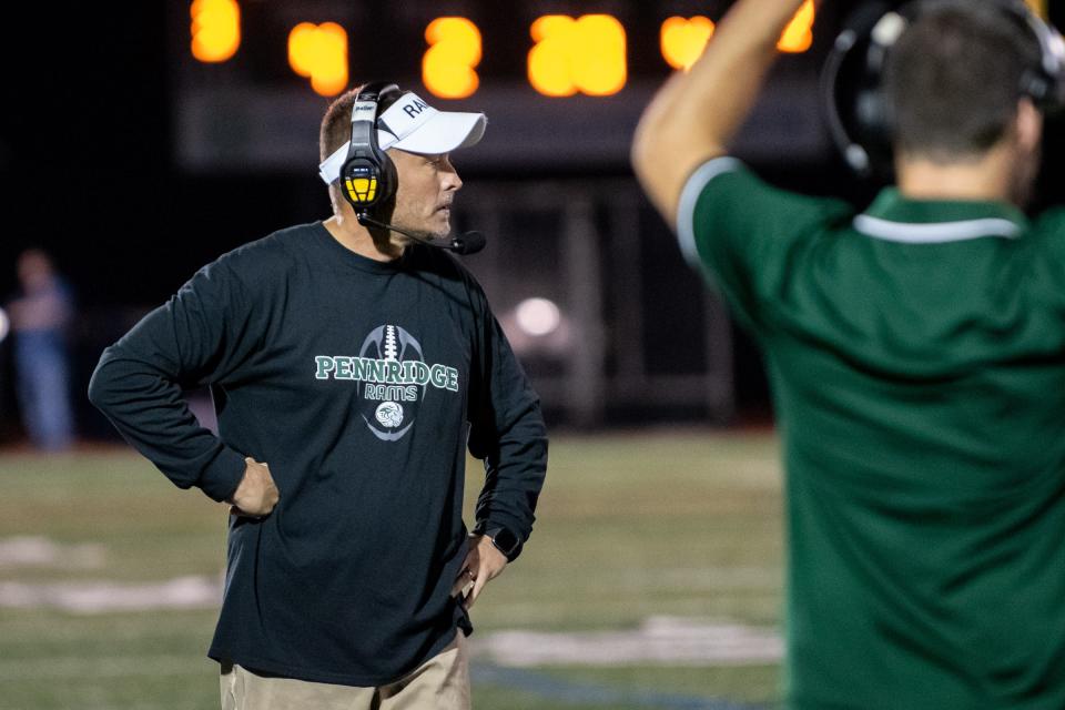 First-year Pennridge head coach Kyle Beller looks on during a game against Pennsbury earlier this season. The Rams face Central Bucks South this week.