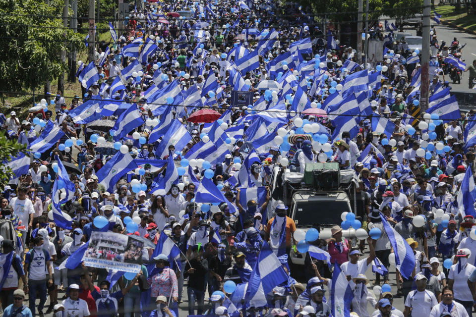 Protesta multitudinaria en 2018 contra Ortega en Nicaragua. (INTI OCON/AFP via Getty Images)