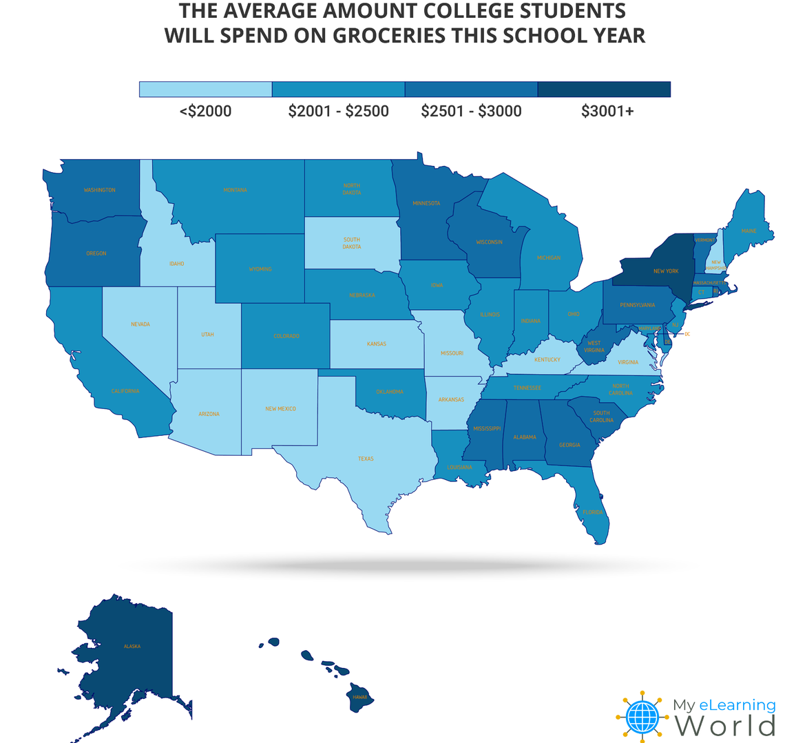 New York state is the most expensive place for college students in the lower 48, tied with Alaska and behind Hawaii.