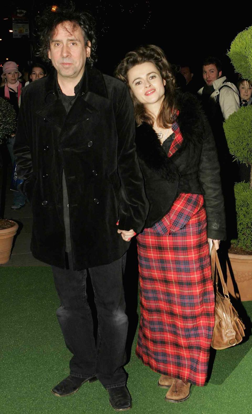 Tim Burton and actress Helena Bonham Carter arrive at the World Premiere of the theatrical production of ?Edward Scissorhands? at Sadler's Wells Theatre on November 30, 2005 in London, England