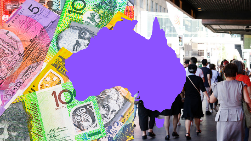 Pictured: Australian workers, map of Australia, Australian cash. Images: Getty