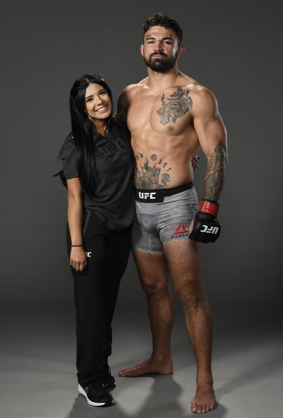 LAS VEGAS, NEVADA - JUNE 27: Mike Perry poses for a portrait backstage with his girlfriend Latory Gonzalez after his victory during the UFC Fight Night event at UFC APEX on June 27, 2020 in Las Vegas, Nevada. (Photo by Mike Roach/Zuffa LLC)