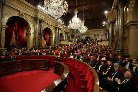 Deputies attend the start of the first session of Catalan Parliament after the regional elections in Barcelona, Spain, January 17, 2018. REUTERS/Albert Gea