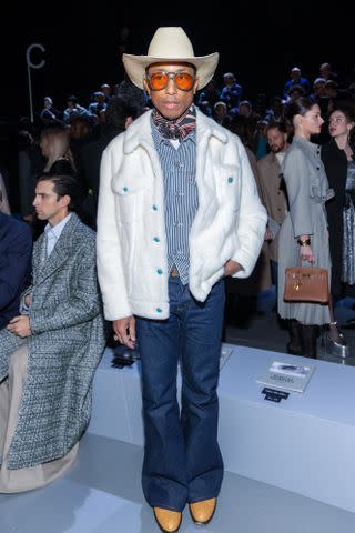 <p>Getty Images</p> Pharrell Williams at Menswear Fall/Winter 2024-2025 fashion week in Paris.