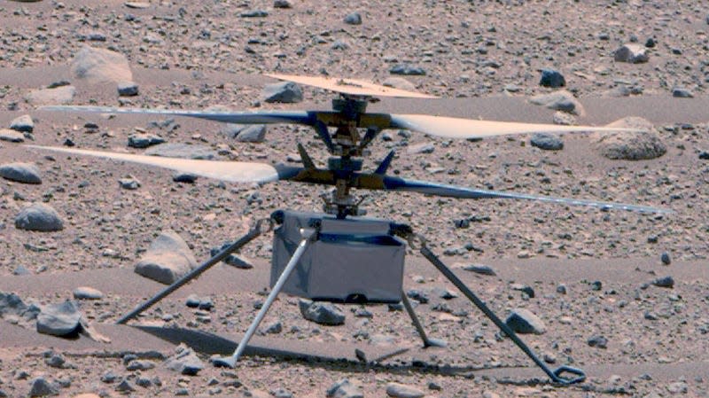 The Perseverance rover captured this photo of the Ingenuity helicopter on the surface of Mars on April 16.