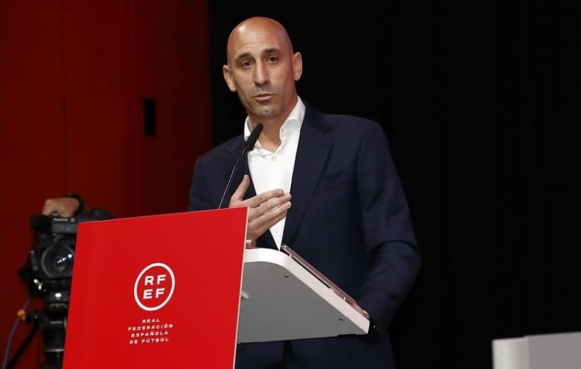 Luis Rubiales refused to resign from his position Friday. (Photo by Royal Spanish Football Federation / Handout/Anadolu Agency via Getty Images)