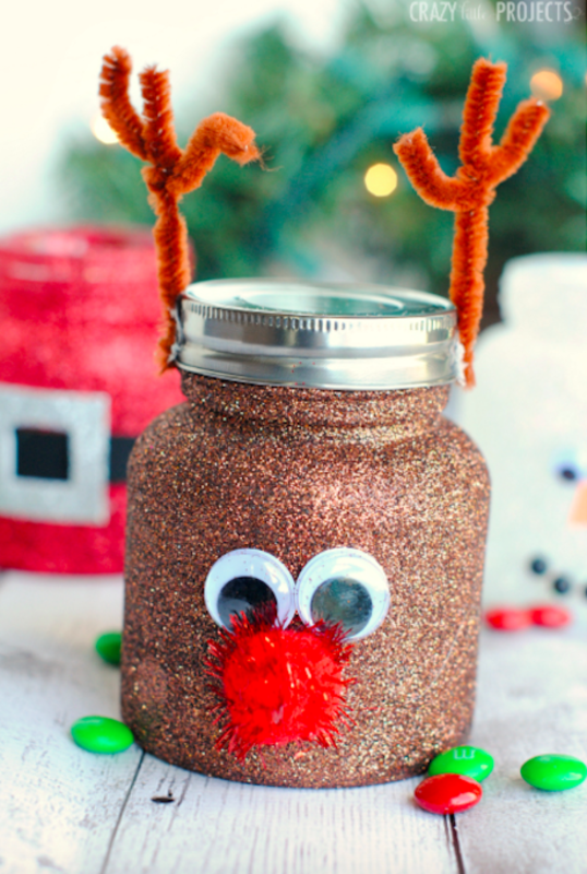 <p>Crazy Little Projects</p><p>If your child likes Rudolph, this glittery craft is calling their name! Check out <em><a href="https://crazylittleprojects.com/christmas-treat-jars/" rel="nofollow noopener" target="_blank" data-ylk="slk:Crazy Little Projects;elm:context_link;itc:0;sec:content-canvas" class="link rapid-noclick-resp">Crazy Little Projects</a></em> for simple directions.</p>