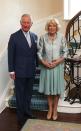 <p>During a visit to Northern Irelands, Camilla donned this pale teal dress and metallic floral jacket for a Music & Words for a Spring Evening at Hillsborough Castle. </p>