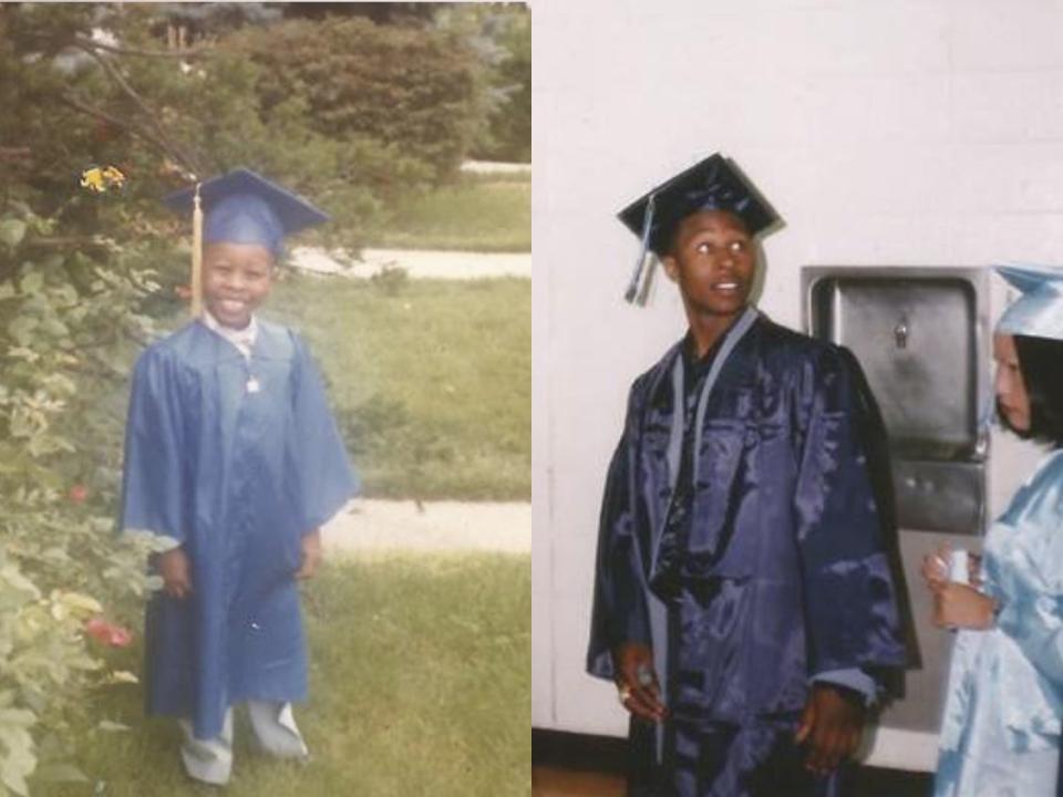 Jarrett Adams graduating from kindergarten and high school