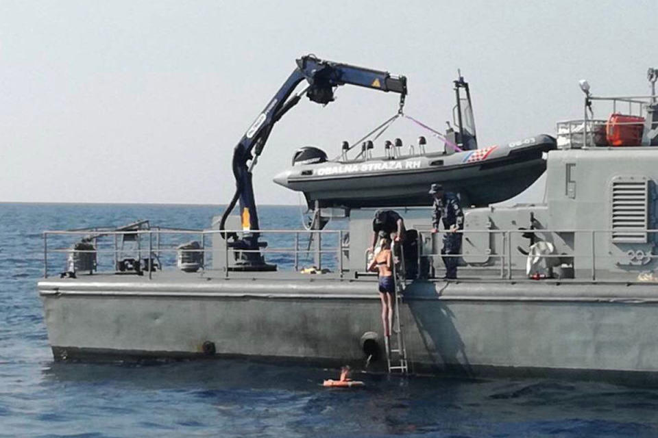 The rescue of Kay Longstaff, a passenger aboard the Norwegian Star cruise ship, who was rescued 10 hours after falling into the Adriatic sea (PA Images)