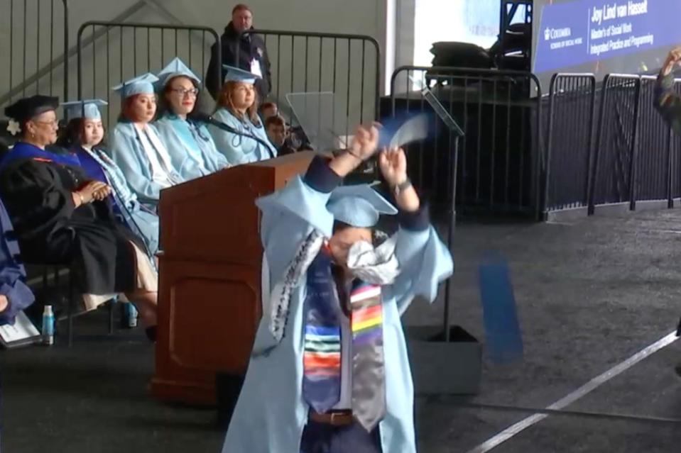 Tarsis Salome, a Columbia social work graduate, tore her diploma to shreds during a commencement ceremony on Friday. Columbia University