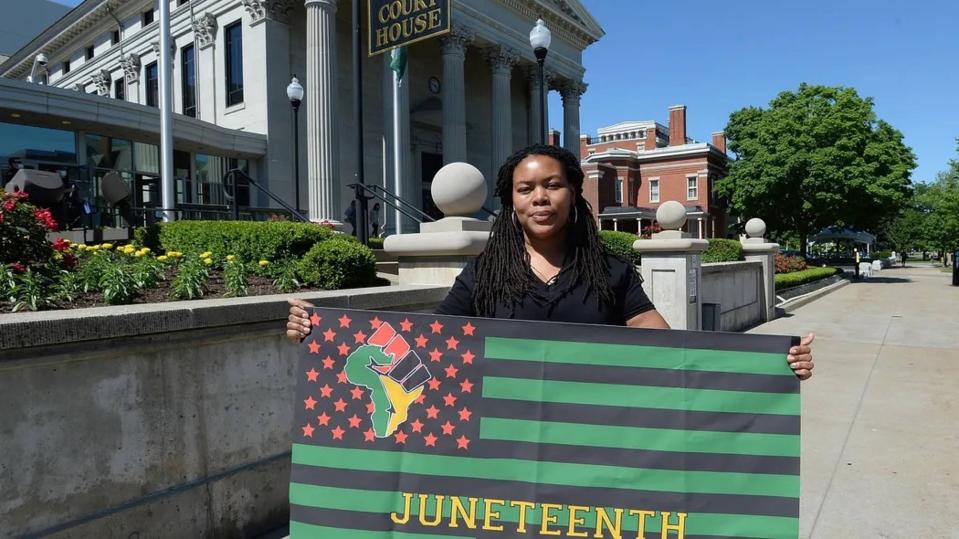 Angela McNair worked to revive Erie's Juneteenth celebration a decade ago. The main 2023 celebration, the largest one yet, will be held Saturday, June 17, in Perry Square. She is pictured here in this file photo taken in front of the Erie County Courthouse prior to the 2020 Juneteenth events.