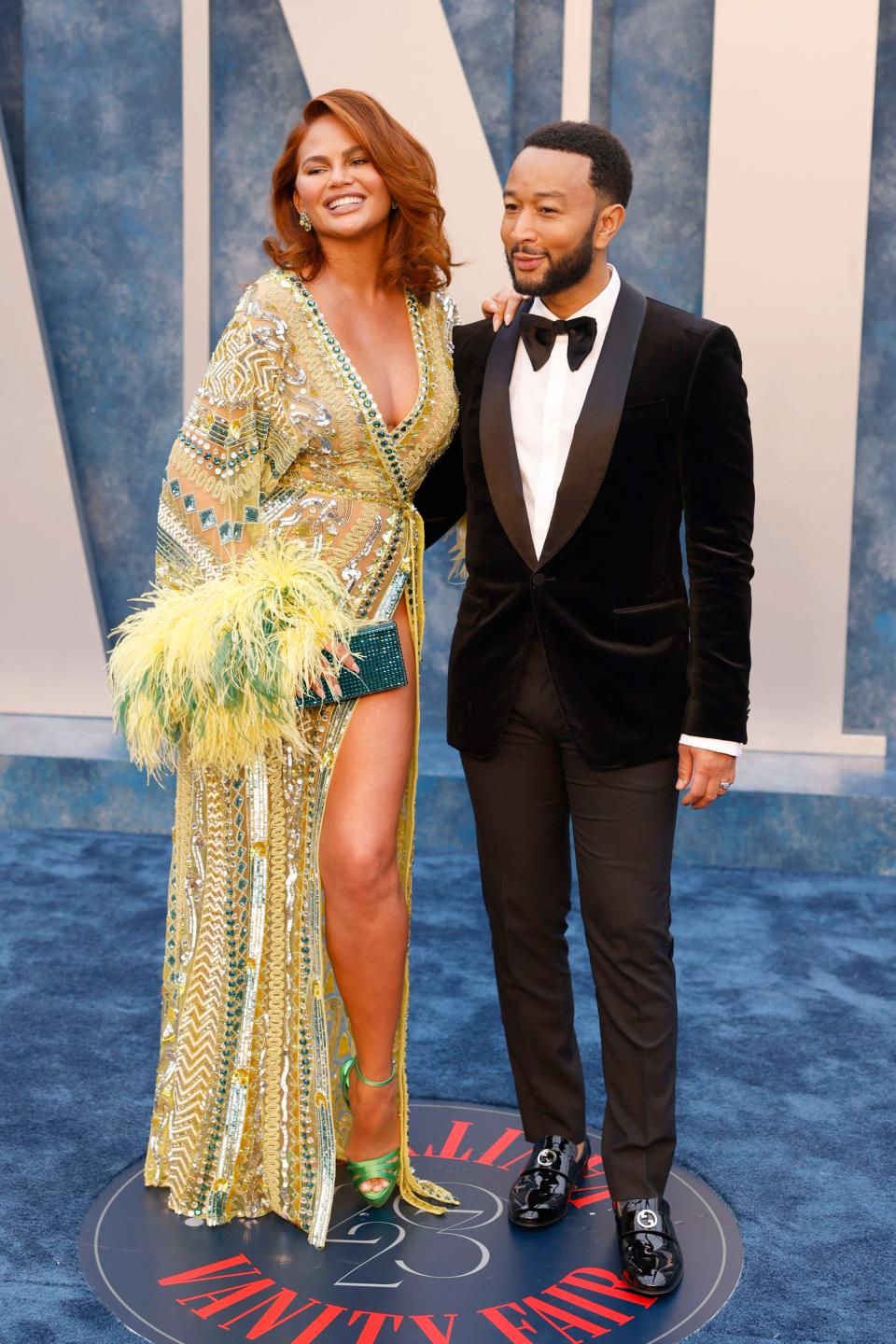 Chrissy Teigen and John Legend attend the 2023 Vanity Fair Oscar Party at the Wallis Annenberg Center for the Performing Arts on March 12, 2023 in Beverly Hills, California.