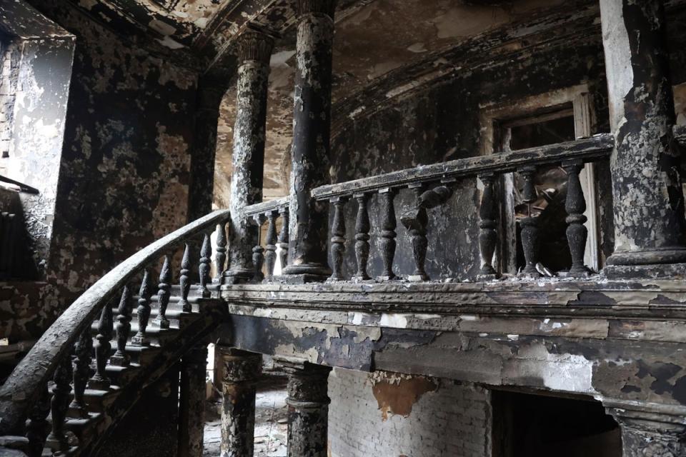 A view inside the Mariupol theatre damaged during fighting in Mariupol (AP)