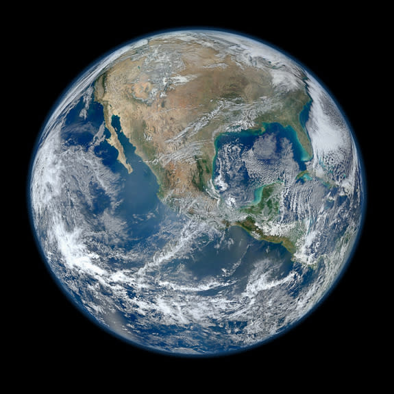 This composite image uses a number of swaths of the Earth's surface taken on January 4, 2012.