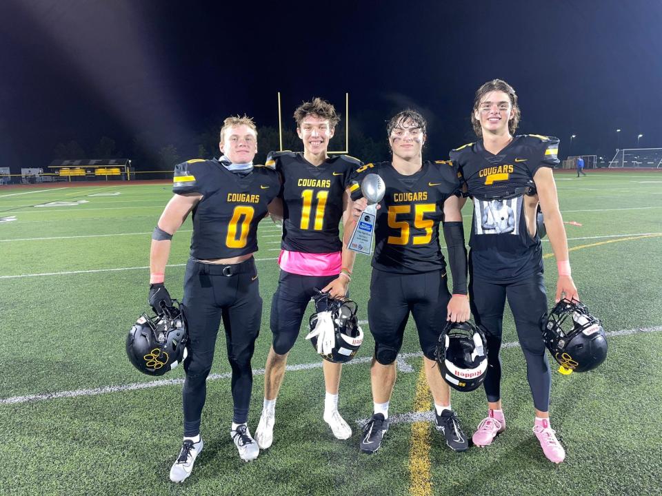 Connor Finn, Andrew Wanzenried, Aaron Fasick and Matt Meacham led Honeoye Falls-Lima to its first win of the season, defeating rival Batavia 21-14 on Friday, Sept. 15, 2023.