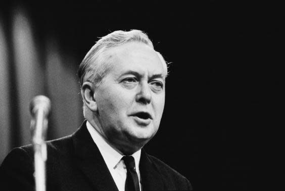 Prime Minister Harold Wilson speaks at Greenford, London, 4 March 1967 (Photo by Michael Stroud/Daily Express/Hulton Archive/Getty Images)