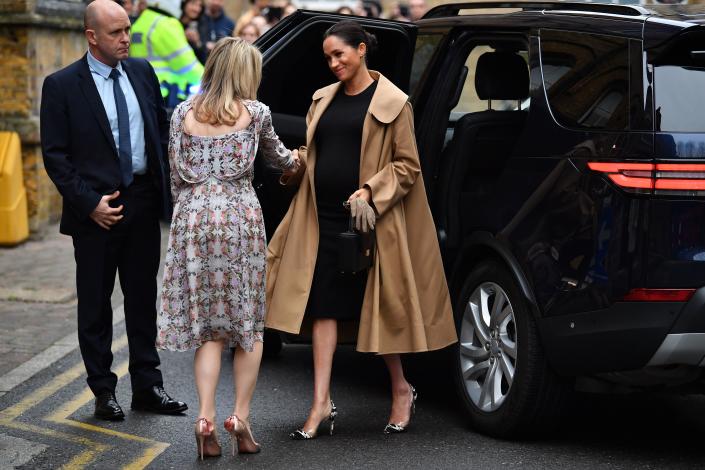 Meghan, Duchess of Sussex arrives at St Charles hospital in west London to visit Smart Works, a charity to which she has become patron on January 10, 2019. (Photo by Ben STANSALL / AFP)        (Photo credit should read BEN STANSALL/AFP/Getty Images)