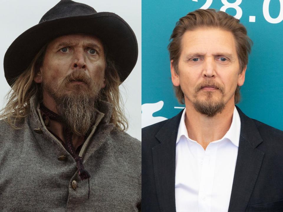 Barry Pepper on "Lawmen: Bass Reeves," left; right, in 2019.