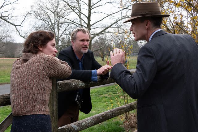 Melinda Sue Gordon/Universal Pictures Emily Blunt, director Christopher Nolan, and Cillian Murphy on the set of 'Oppenheimer'