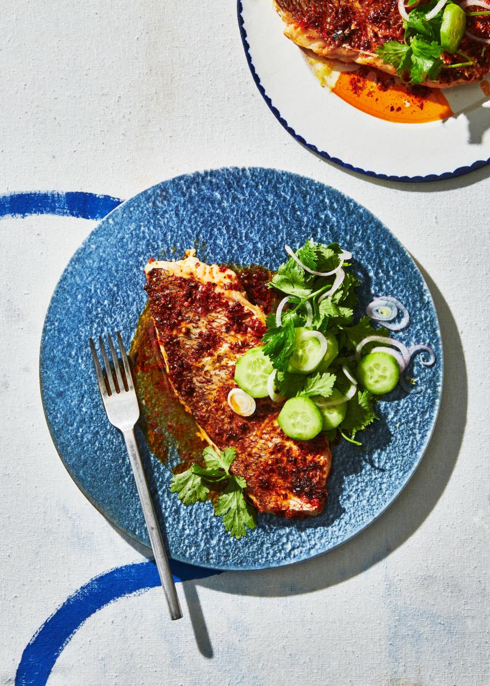 Spiced Snapper with Cucumber Salad