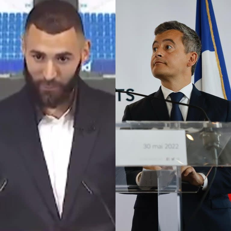 El futbolista francés Karim Benzema y Gérald Darmanin, ministro del Interior de Francia