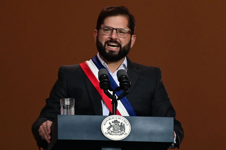 Boric, durante su primer discurso como presidente