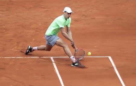 May 28, 2019; Paris, John Millman (AUS) in action during his match against Alexander Zverev (GER) on day three of the 2019 French Open at Stade Roland Garros. Mandatory Credit: Susan Mullane-USA TODAY Sports