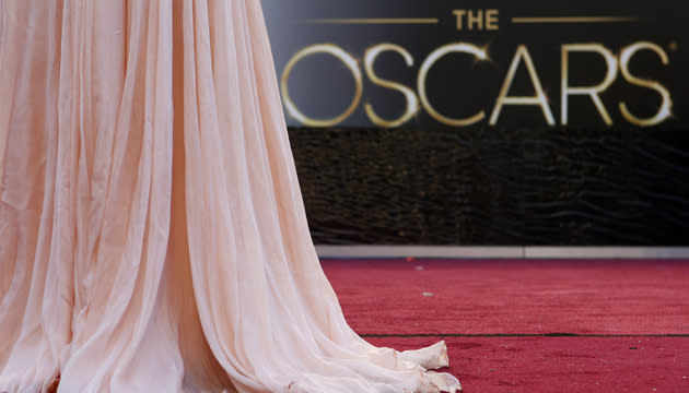 ��The Oscars logo makes a cheeky appearance outside the Dolby Theatre in Los Angeles as preparations for this Sunday's 85th Academy Awards continue. (Credit: PA)