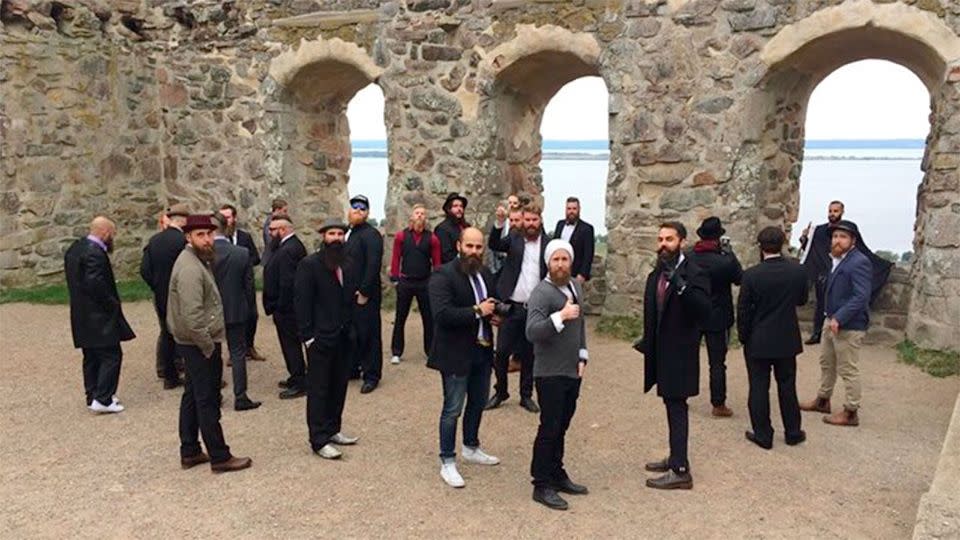 A frightened member of the public called police after the group of 30 men were seen at a remote castle in southern Sweden. Photo: Facebook