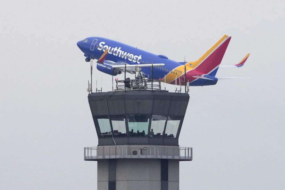 File - A Southwest Airlines jet takes off from Midway Airport in Chicago after a computer outage at the Federal Aviation Administration disrupted flights on Wednesday, Jan. 11, 2023. This week, Congress will resume consideration of legislation that will shape the FAA for the next five years. (AP Photo/Charles Rex Arbogast, File)