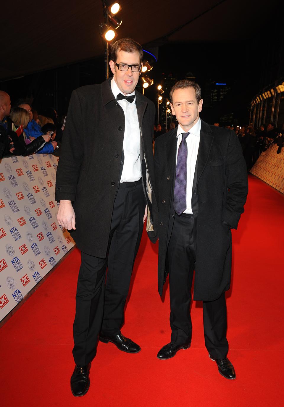 Richard Osman and Alexander Armstrong arriving for the 2013 National Television Awards at the O2 Arena, London.   (Photo by Ian West/PA Images via Getty Images)