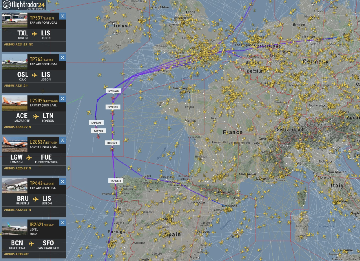 Wide berth: some flight paths from the first day of the French air-traffic control strike: FlightRadar24