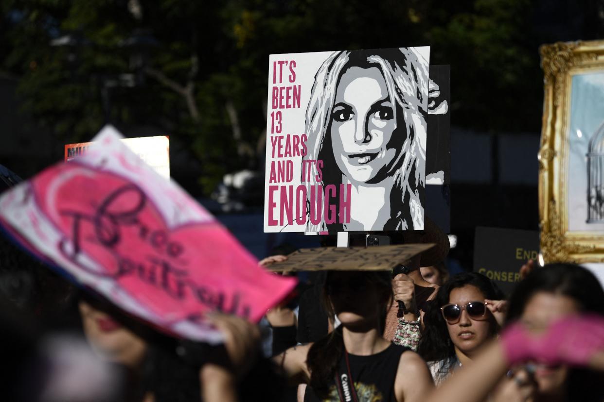 Supporters of the FreeBritney movement in Los Angeles, Calif., on Nov. 12, 2021.
