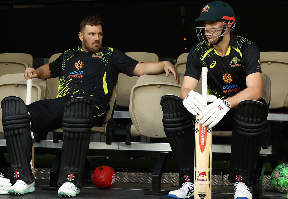 Aaron Finch and Cameron Green, pictured here during Australia's recent T20 clash with England.
