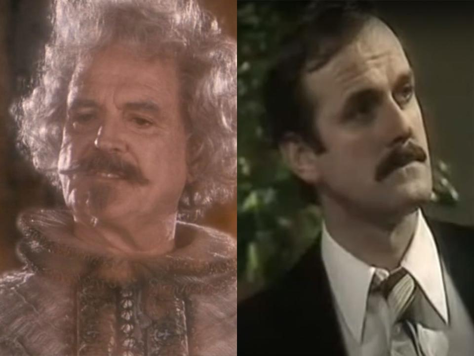 Left: John Cleese in "Harry Potter and the Sorcerer's Stone." Right: Cleese on "Doctor Who."