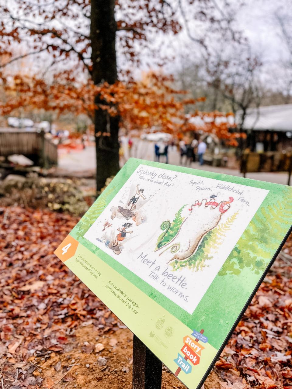 Public Library Storybook trail at Ijams Nature Center features “Run Wild” by David Covell, a story celebrating nature and a carefree spirit. Nov. 30, 2022.