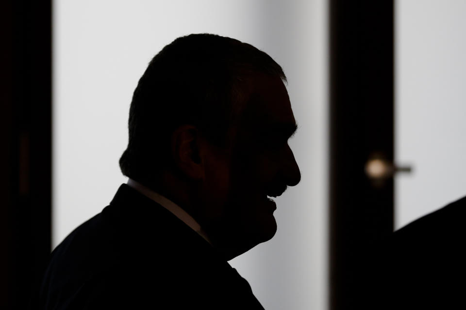 FILE - Czech Foreign Minister Karel Schwarzenberg arrives for a meeting with his German counterpart Guido Westerwelle, unseen, at the Foreign Ministry in Berlin, Germany, Tuesday, May 14, 2013. Karel Schwarzenberg, a former Czech foreign minister and a member of a European noble family has died at age 85. Milroslav Kalousek, his long-term political ally and the Foreign Ministry confirmed his death on Sunday Nov. 12, 2023. (AP Photo/Markus Schreiber/File)