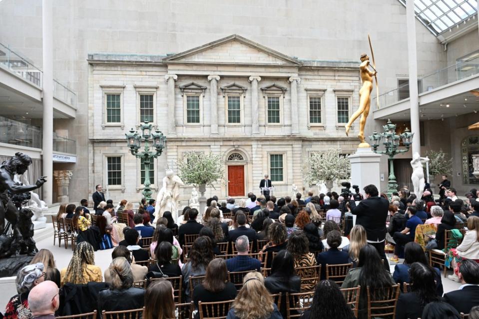 Andrew Bolton speaks onstage the at press conference for the 2024 Met Gala. Getty Images