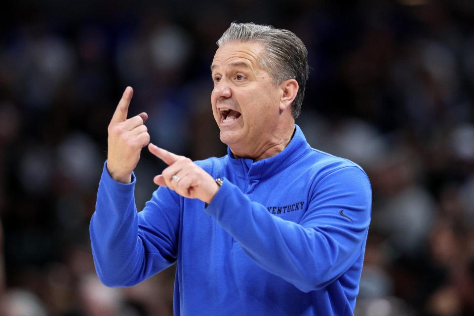 Kentucky coach John Calipari directs his team during the second half on Tuesday, Nov. 15, 2022, in Indianapolis.