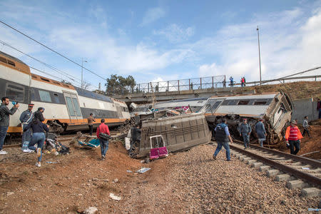 A view of a derailed train at Sidi Bouknadel near the Moroccan capital Rabat, Morocco, October 16, 2018. REUTERS/Youssef Boudlal